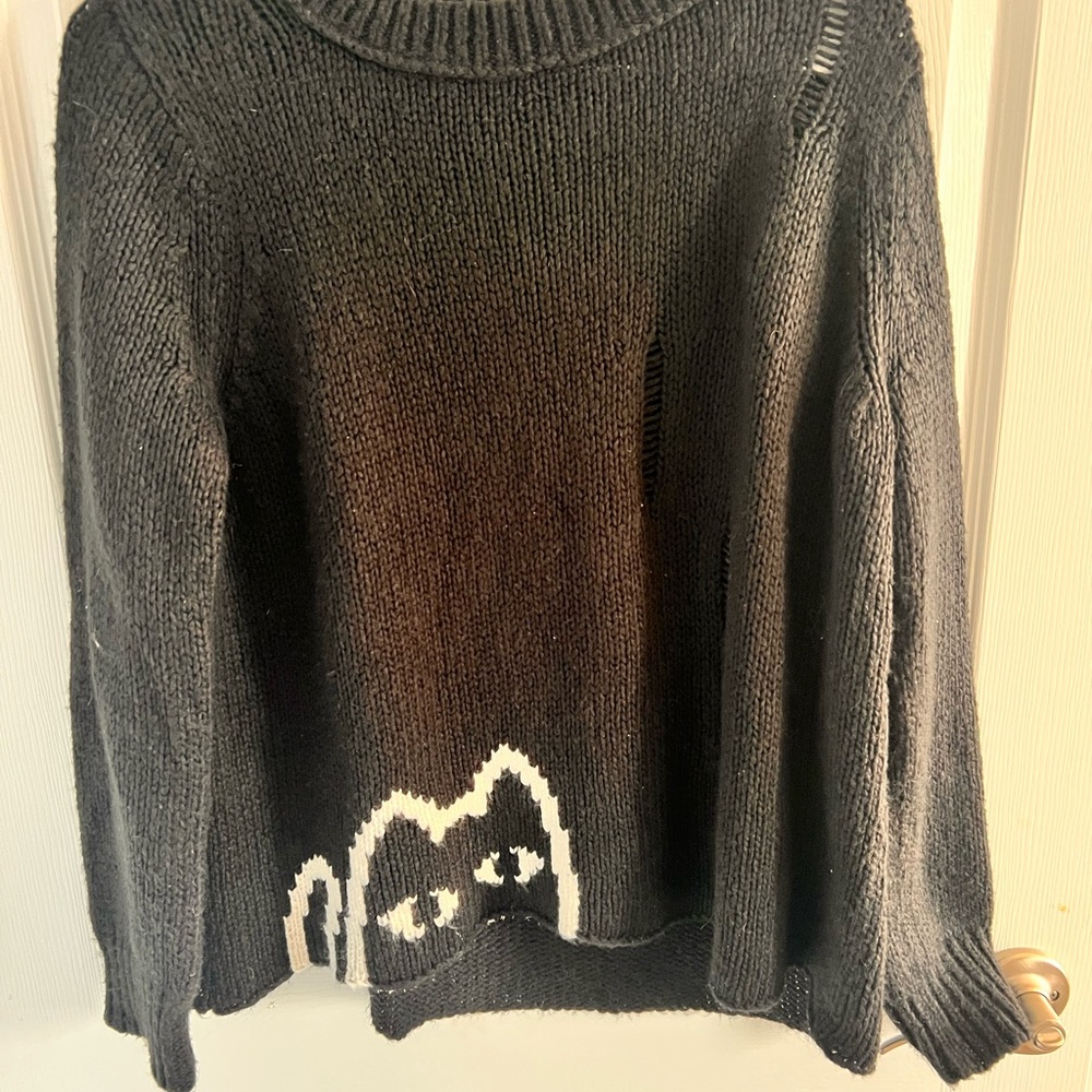 WOODEN SHIPS- black cat crew neck sweater